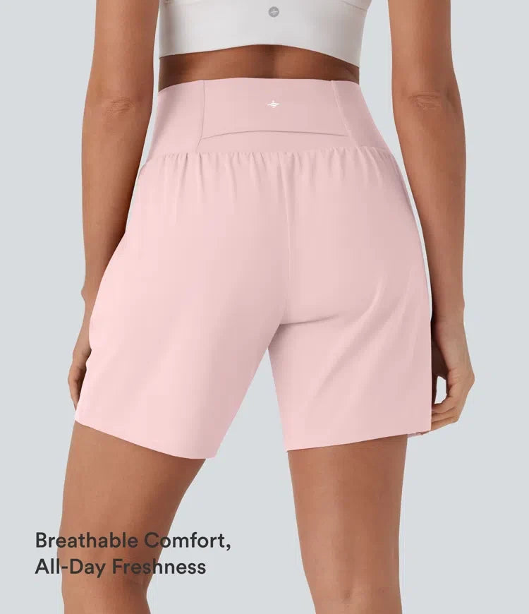 SoftlyZero luftig superhög midja 2-i-1 InstantCool yoga shorts 7" med fickor