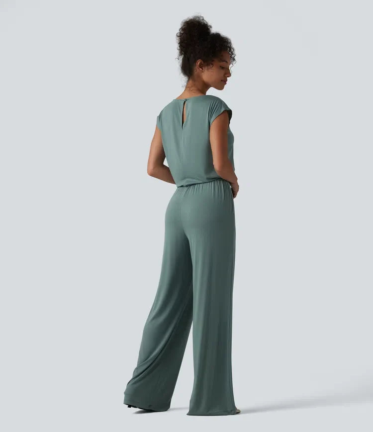 V-ringning ärmlös dragsko jumpsuit för vardag med fickor – Easy Peezy