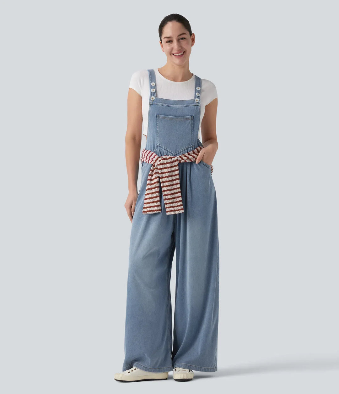 Lyckera Flex justerbara axelband draperad lyocell vardaglig baggy overall med fickor