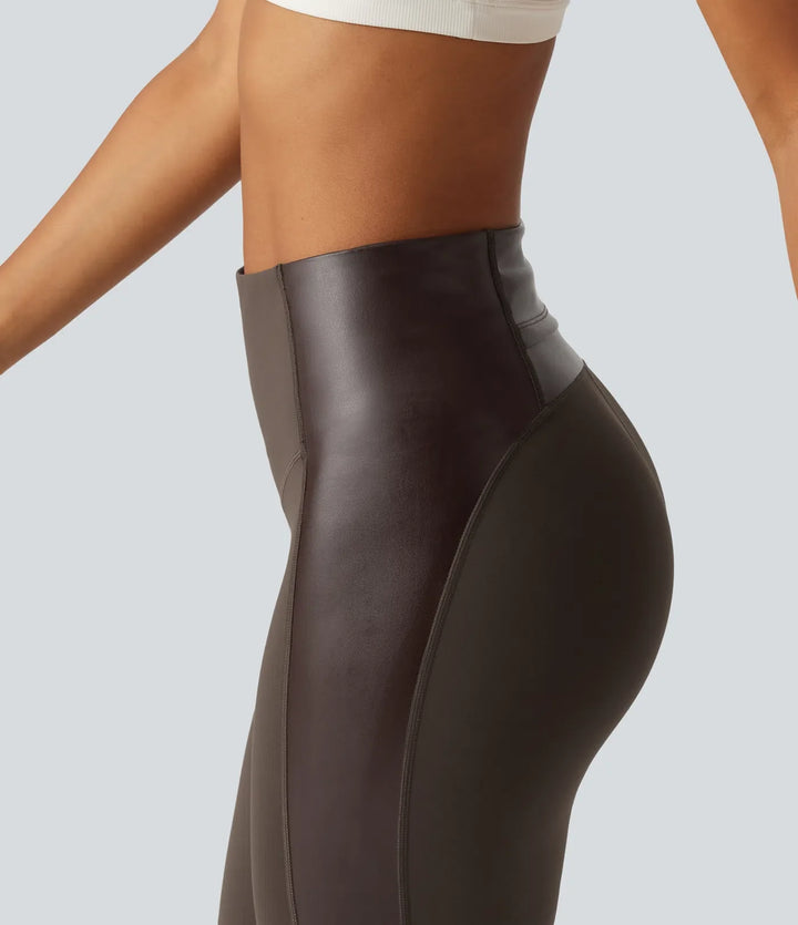 Lyckera UltraSculpt högmidjad stretchig PU magkontroll yogaleggings med ficka