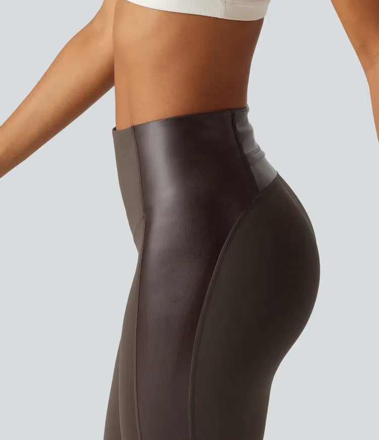 Halara UltraSculpt med hög midja stretchig PU magkontroll yogaleggings med ficka