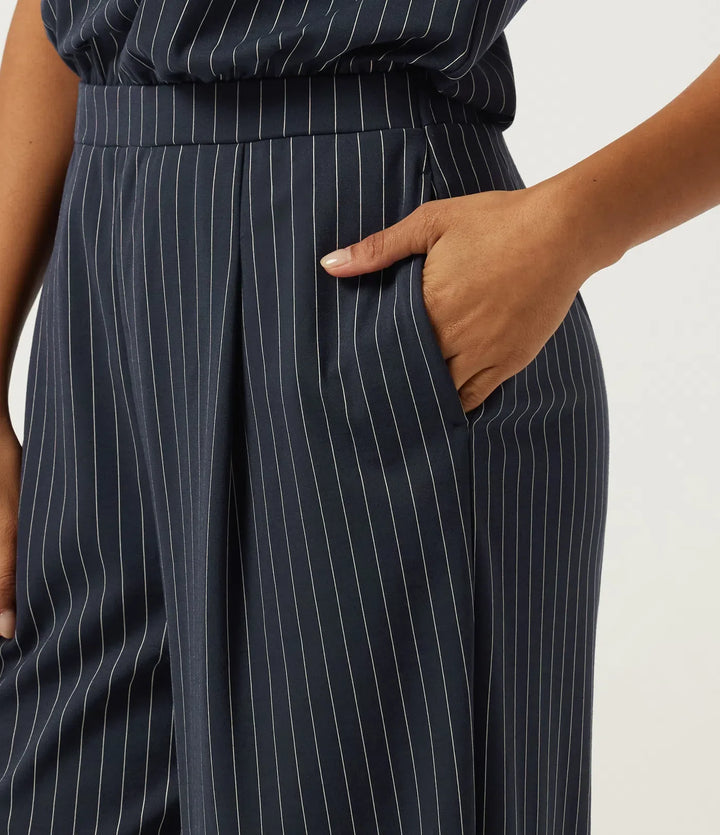 Notch ärmlös vida ben randig arbete jumpsuits med fickor - Easy Peezy Edition