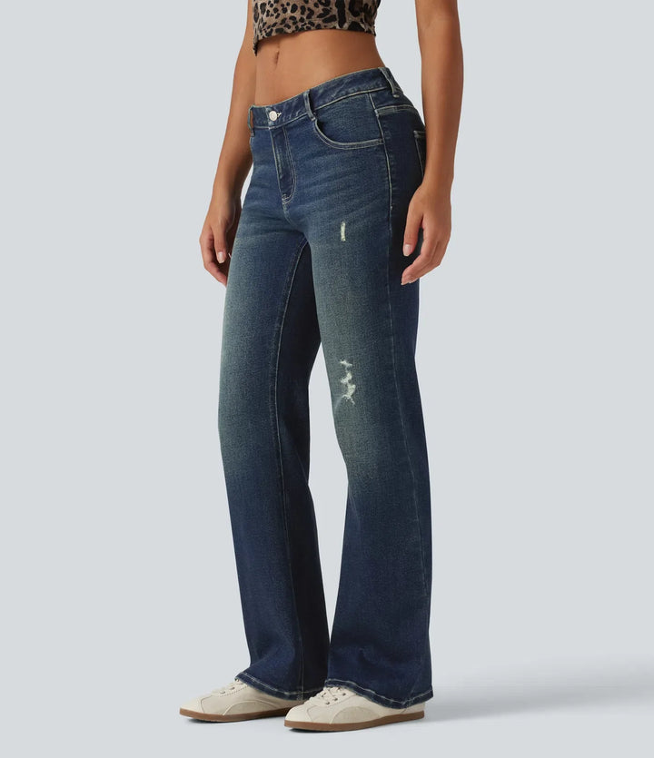 Låg midja bootcut vardaglig bomull jeans med fickor