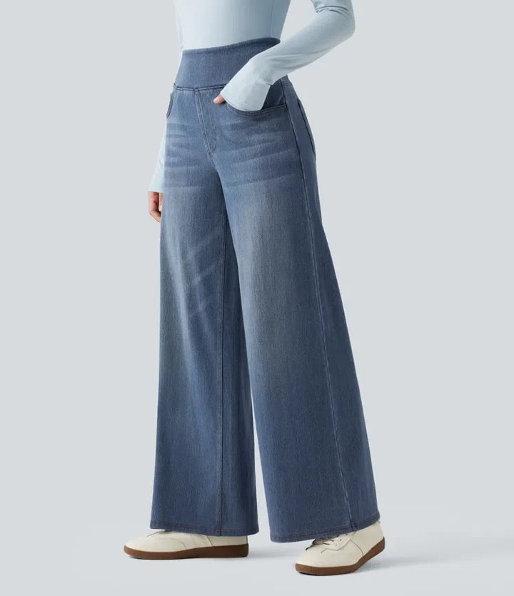 Lyckera Flex denim Heat högmidjad vida ben vardagsjeans med fickor