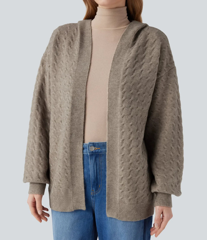 Med huva öppen front långärmad vardaglig cardigan