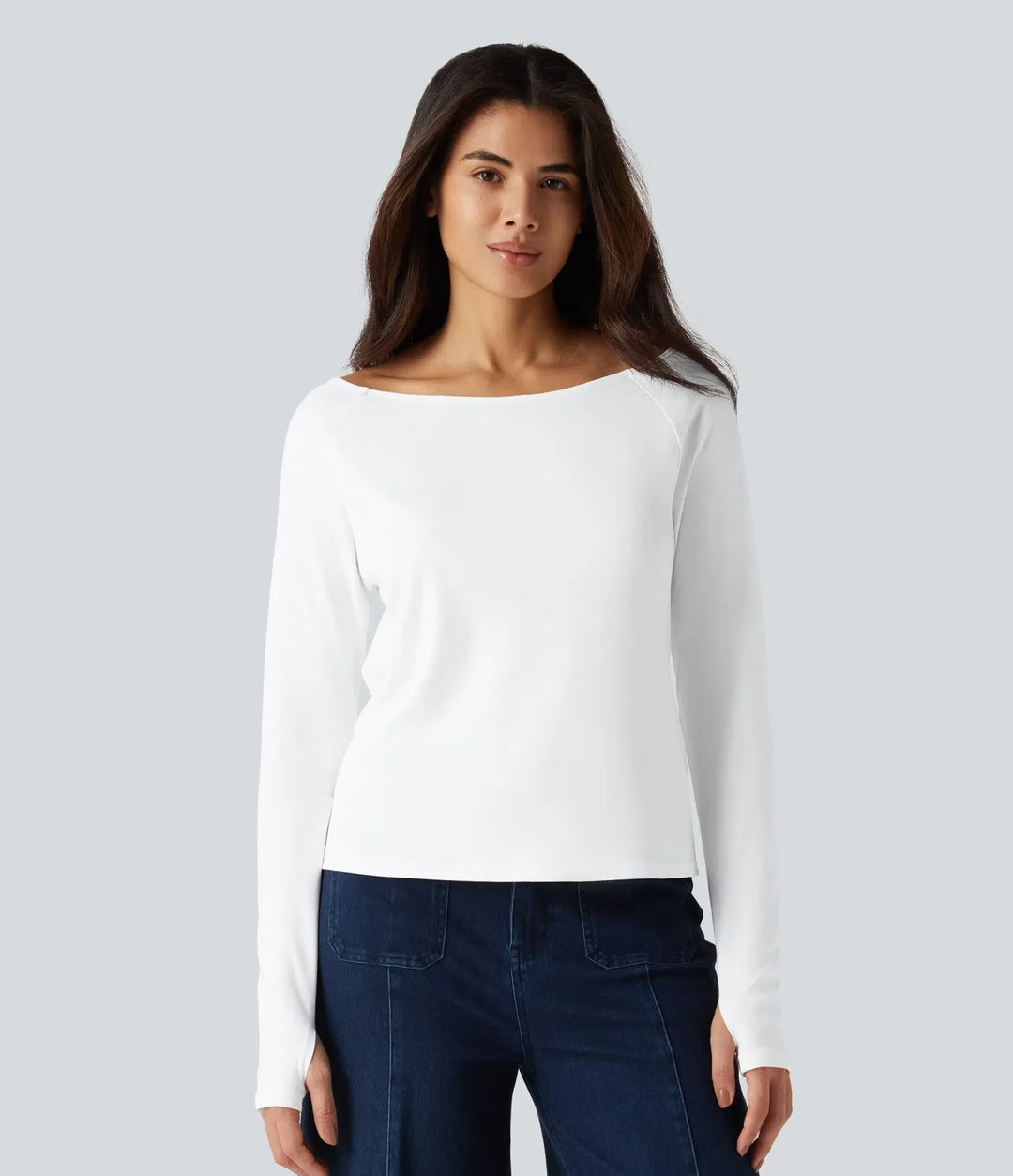 Båtringning långärmad tumhål för vardag pimabomull T-shirt