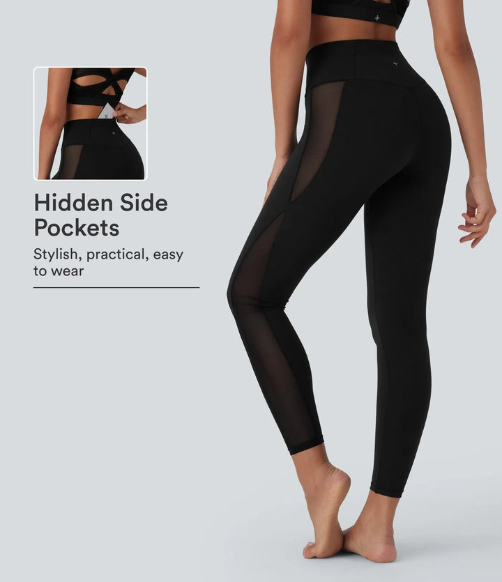 SoftlyZero crossover högmidjad kontrastmesh yogaleggings med ficka