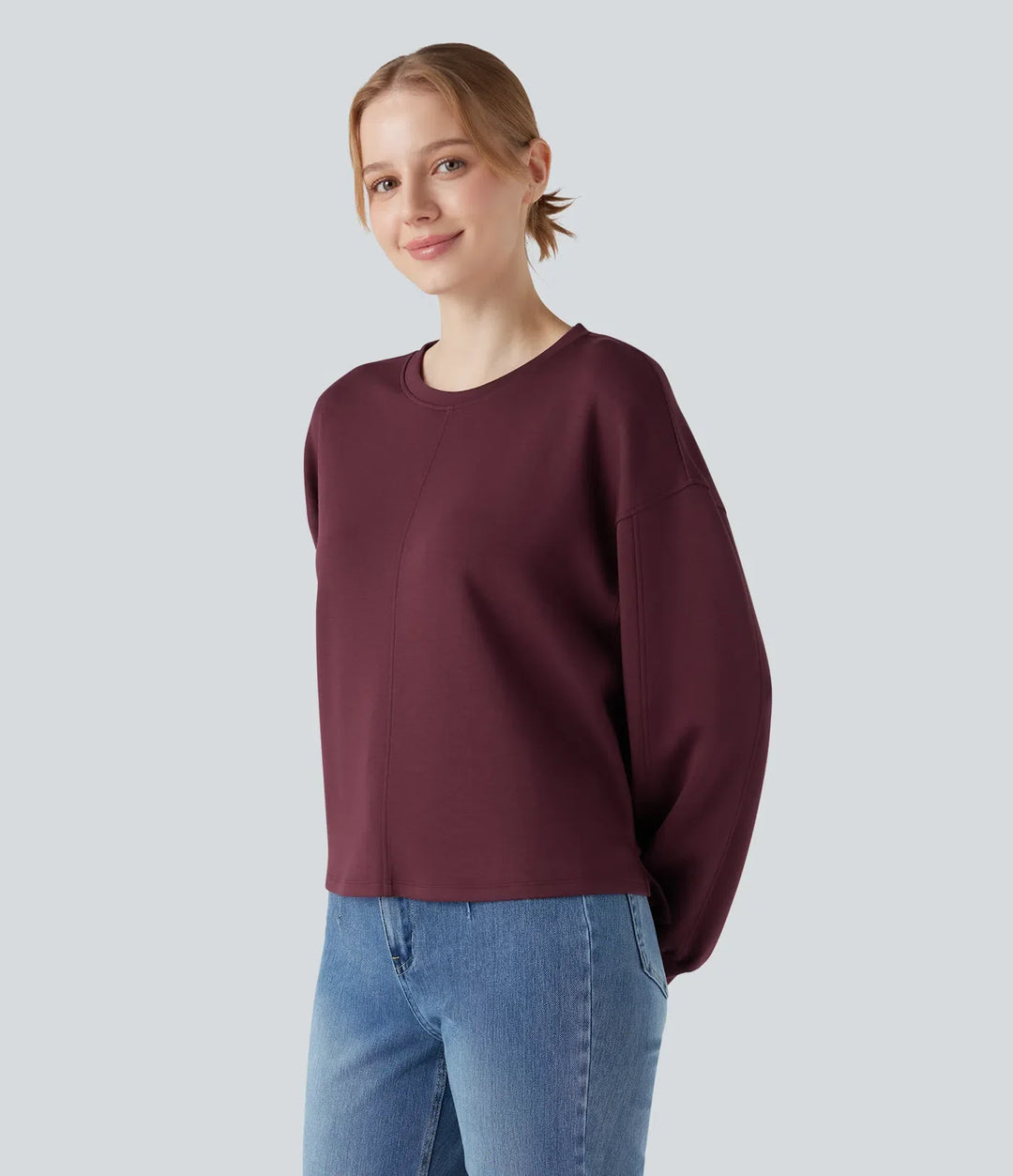 Rund hals långärmad hög-låg vardaglig sweatshirt
