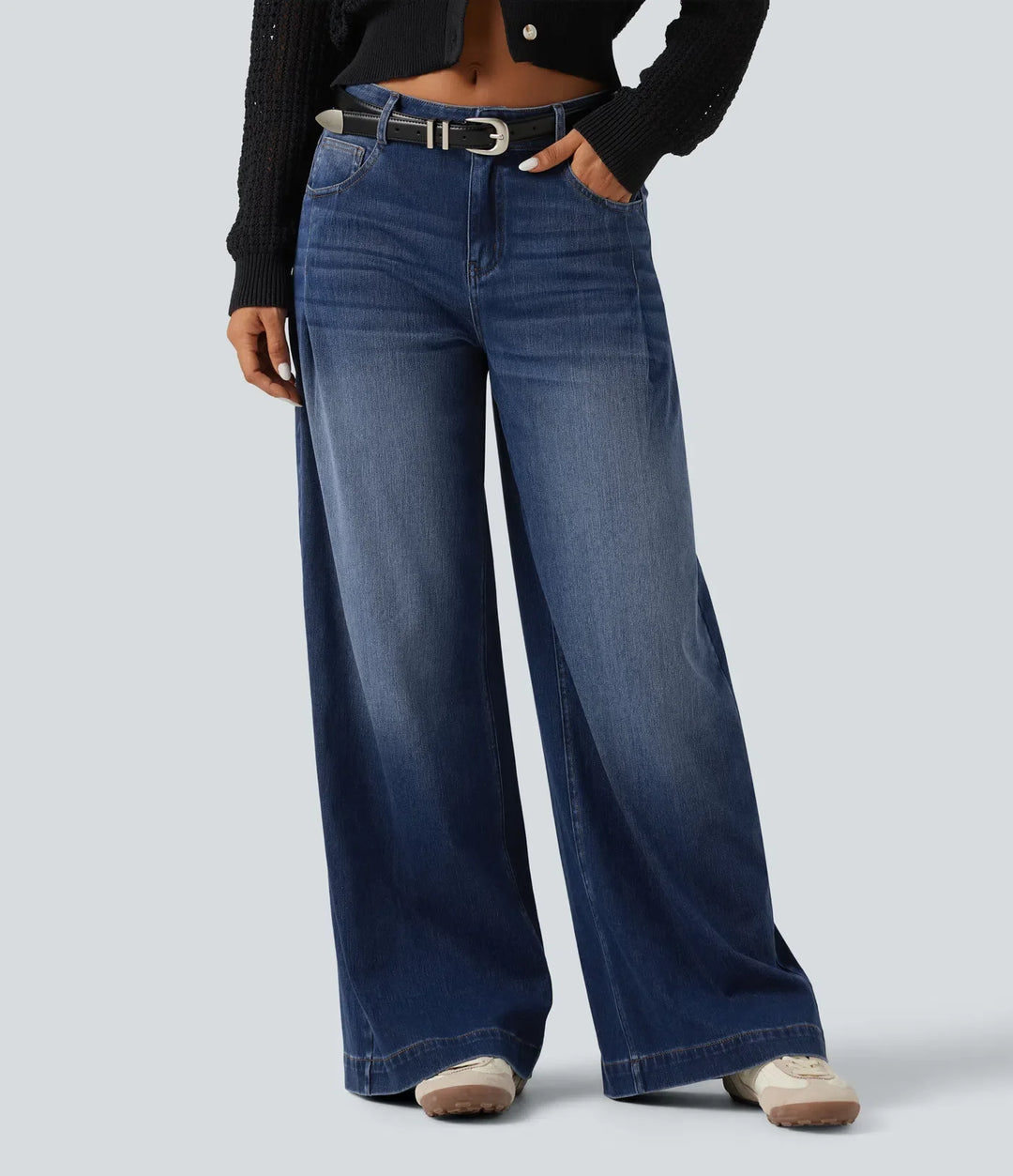 Lyckera Flex medelhög midja baggy vardagsjeans med fickor