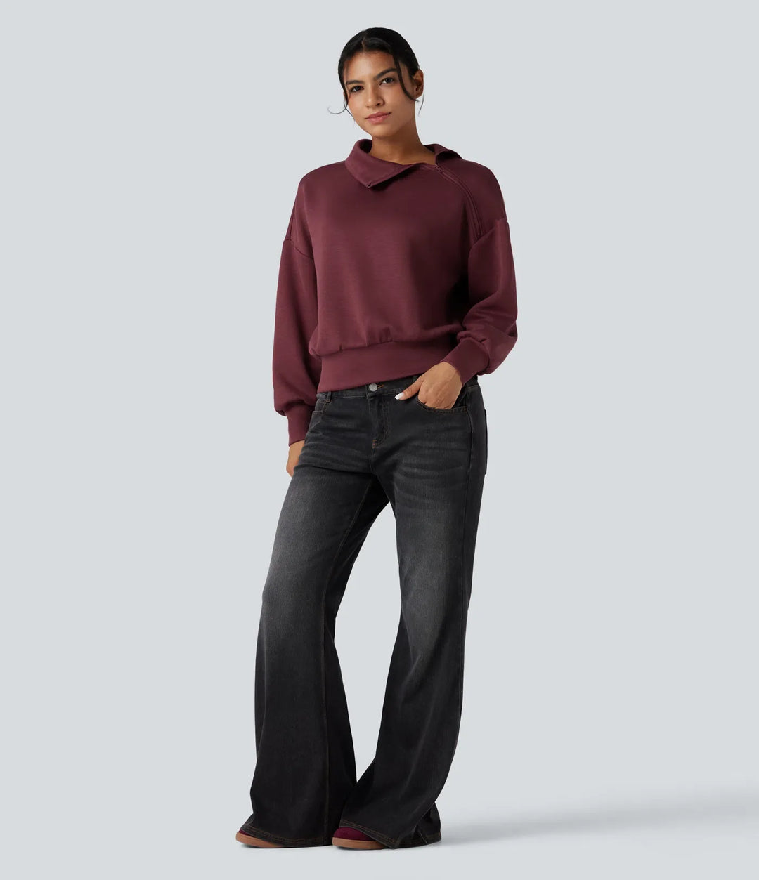 SpacerTek trattkrage halv dragkedja oversized vardaglig sweatshirt