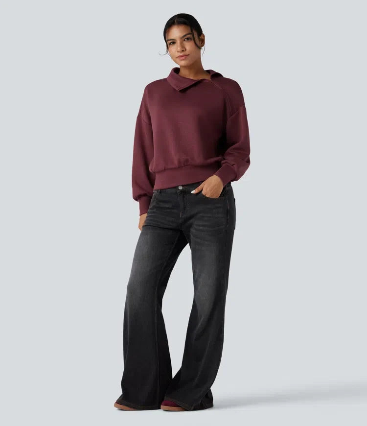 SpacerTek trattkrage halv dragkedja oversized vardaglig sweatshirt