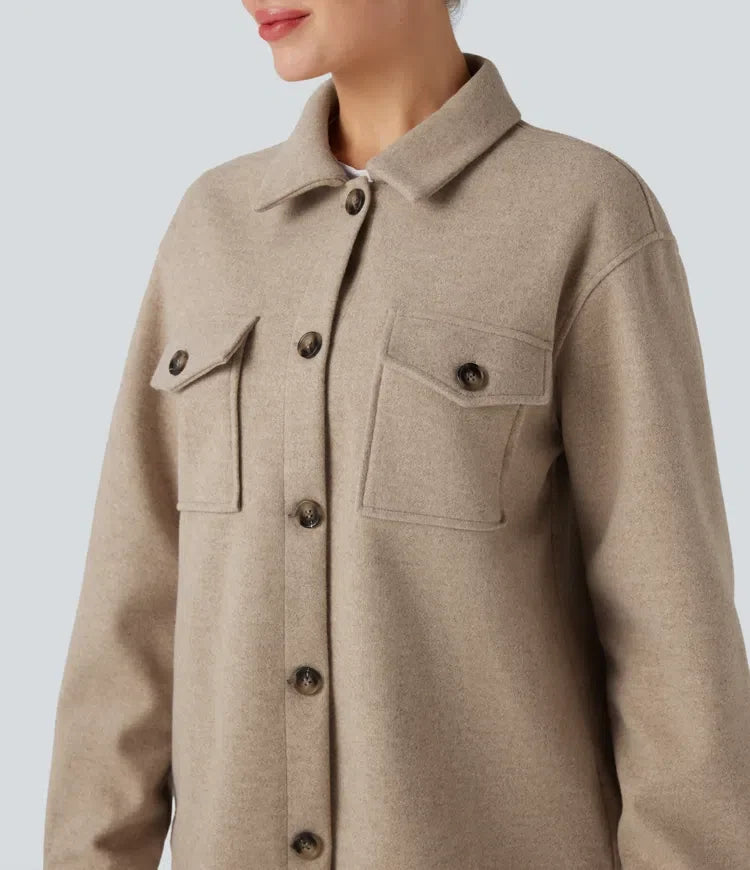 Långärmad fleece vardaglig jacka med fickor