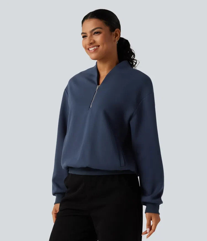 Ståkrage långärmad vardaglig bomull sweatshirt med fickor