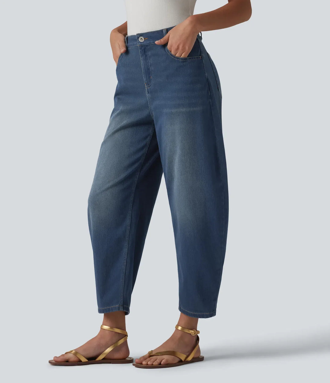 Halara Flex med medelhög midja ballongformade ben vardagsjeans med fickor