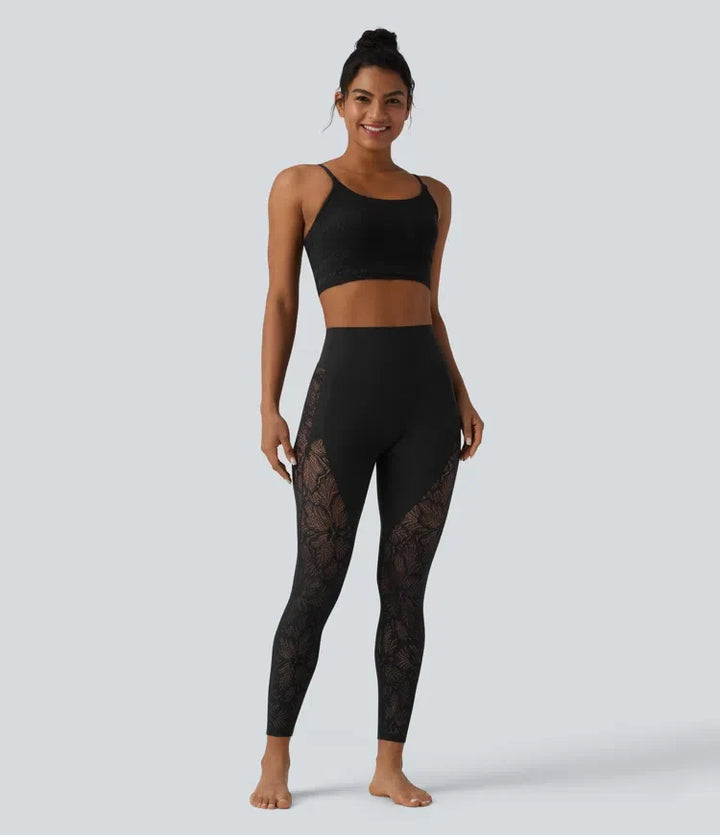 Halara UltraSculpt med hög midja och magkontroll kontrastspets yoga 7/8 leggings med ficka