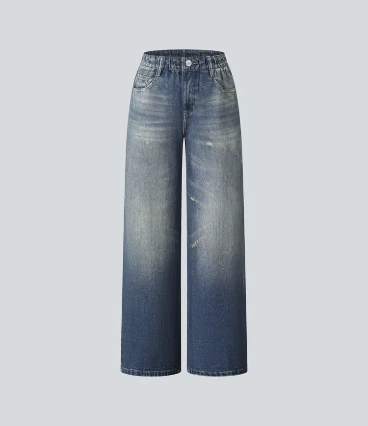 Med medelhög midja denim tryck French terry för vardag mjukisbyxor jeans med fickor