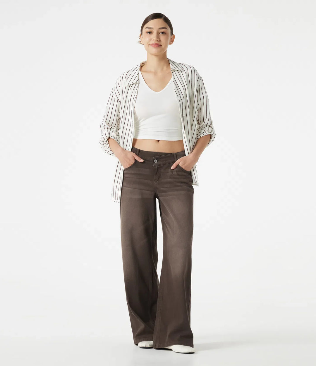 Lyckera Flex asymmetrisk låg midja vida ben färgstark tvättad vardagsjeans med fickor