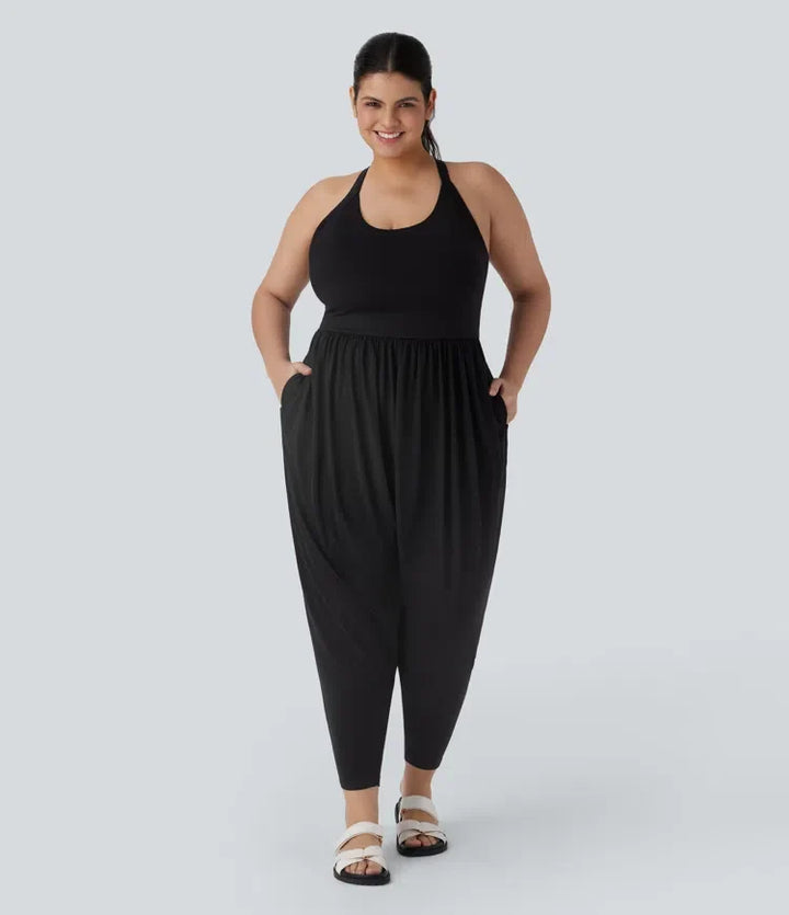 Haremsmodell för vardag plusstorlek jumpsuit med ficka – Easy Peezy-utgåva