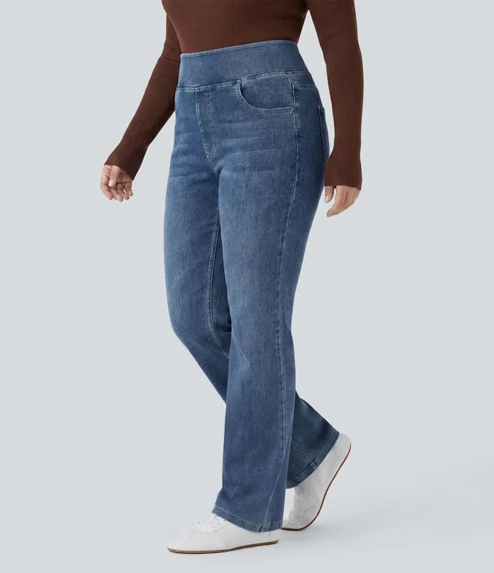 Halara Flex med hög midja och fickor tvättad för vardag bootcut jeans i plusstorlek