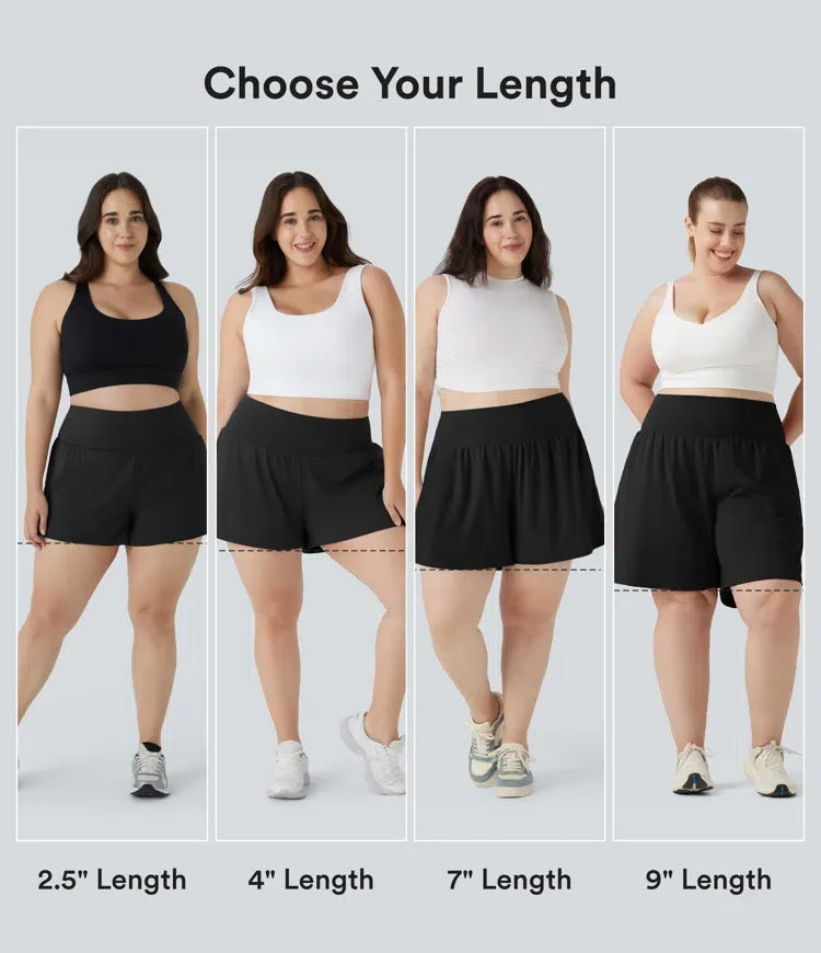 Plusstorlek SoftlyZero Airy med extra hög midja 2-i-1 InstantCool yogashorts 9&