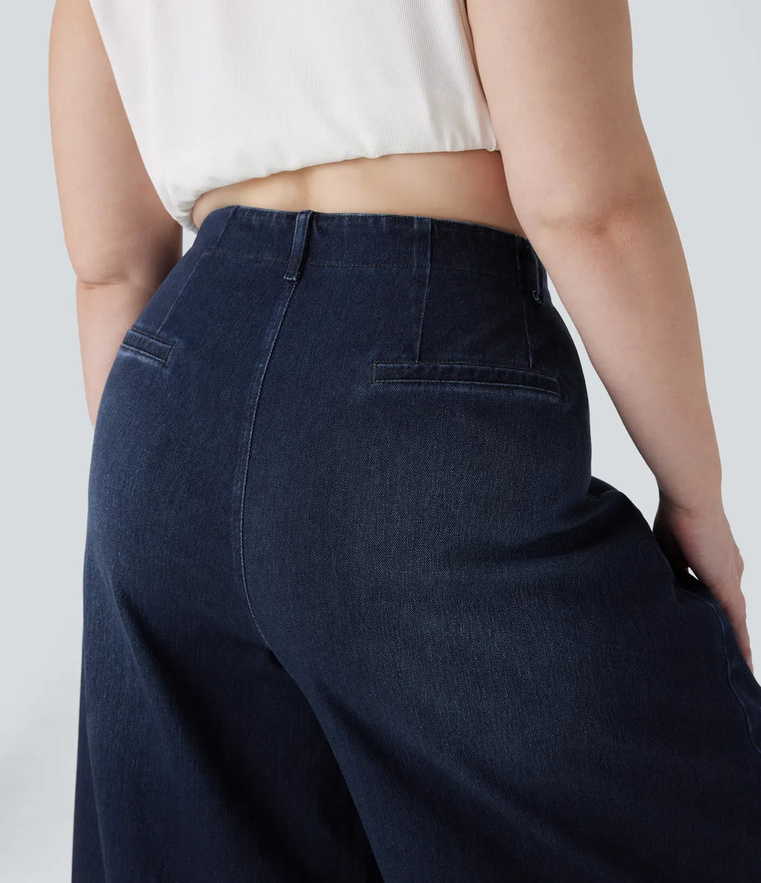 Lyckera Flex högmidjad fickor tvättad vardaglig vida ben plusstorlek jeans