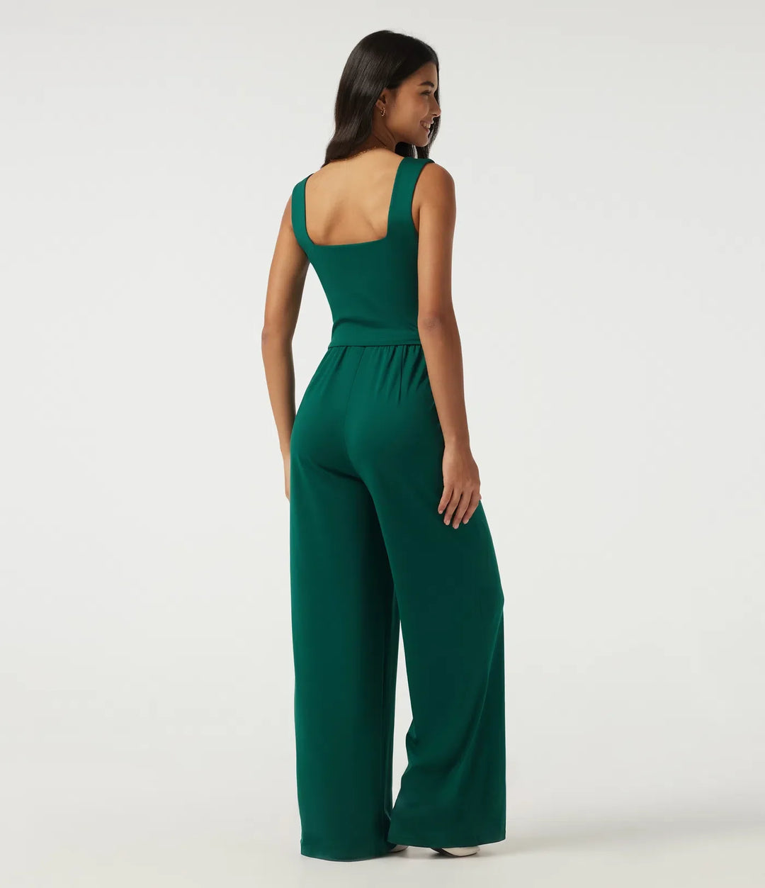 Fyrkantig halsringning ärmlös vida ben vardaglig jumpsuit med fickor-Easy Peezy Edition