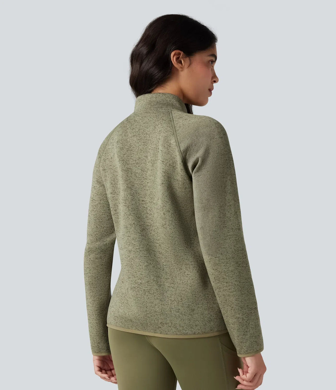 Ståkrage långärmad dragkedjegylf vandring fleece melerad jacka med fickor