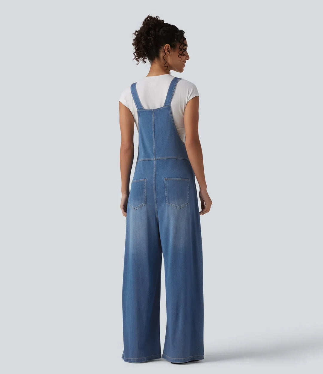Lyckera Flex justerbara axelband draperad lyocell tvättad vardaglig baggy overall med fickor
