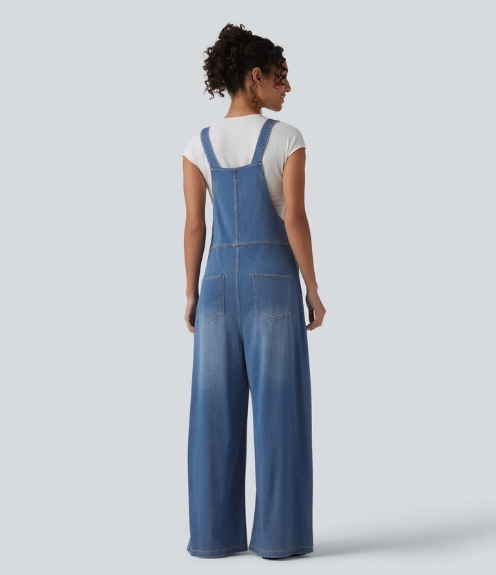 Lyckera Flex justerbara axelband draperad lyocell tvättad vardaglig baggy overall med fickor