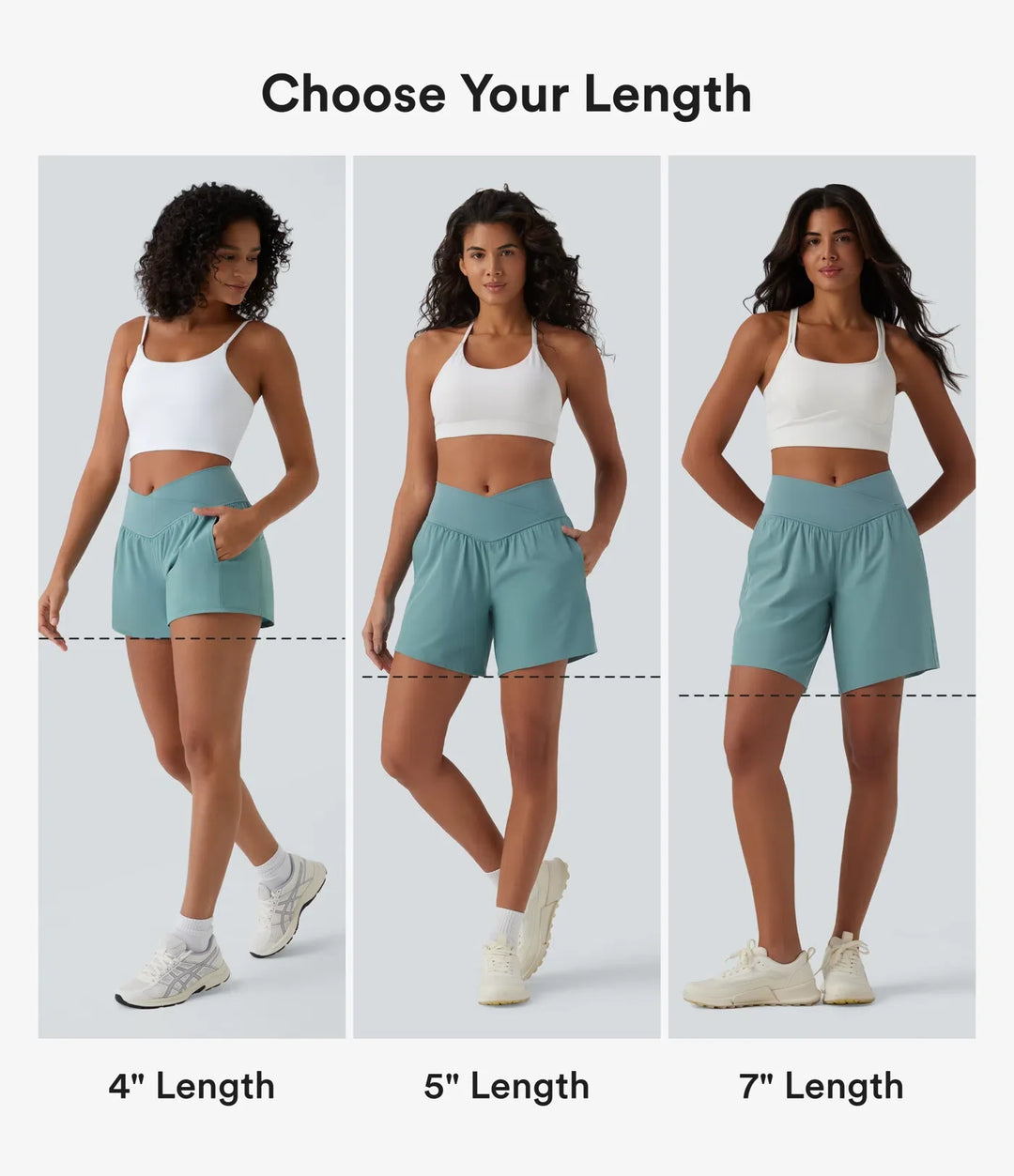 Breezeful med hög midja, omlottmidja och ficka 2-i-1 snabbtorkande yogashorts 4"