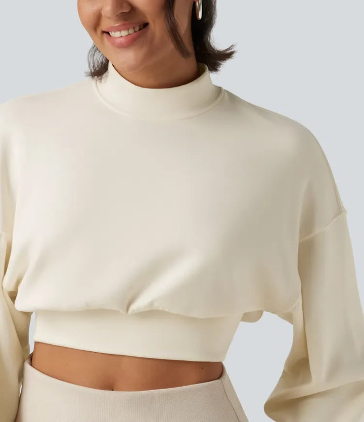 Halvpolo nedhasad långärmad vardaglig croppad sweatshirt