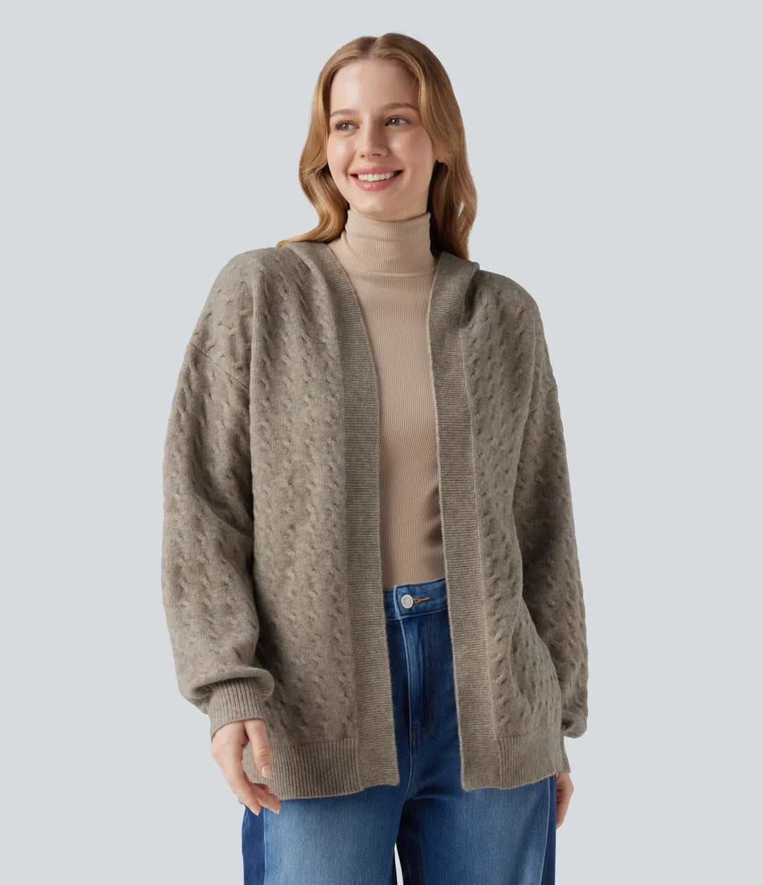 Med huva öppen front långärmad vardaglig cardigan
