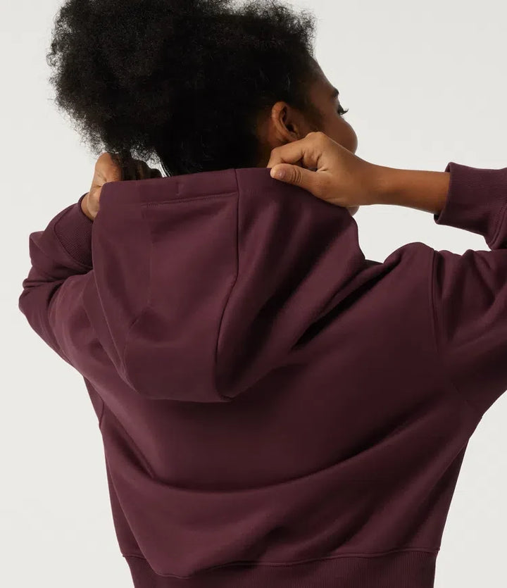 Med huva långärmad fleece yoga sweatshirt