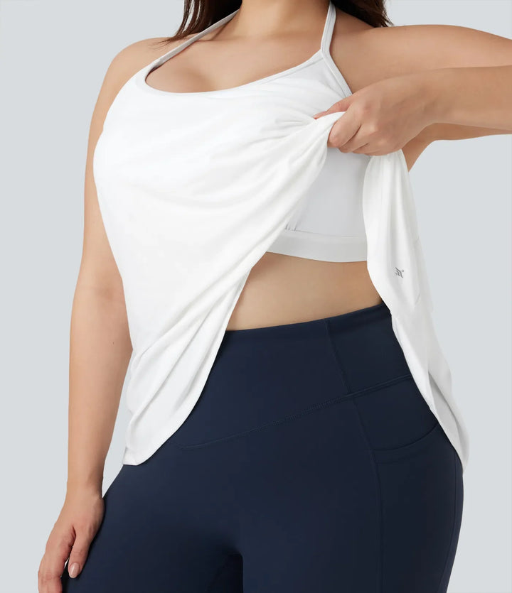 Plusstorlek SoftlyZero Airy halterneck draperad InstantCool sporttopp för yoga