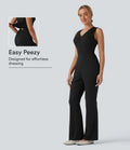 V-ringad ärmlös vardaglig bootcut jumpsuit med fickor-Easy Peezy Edition