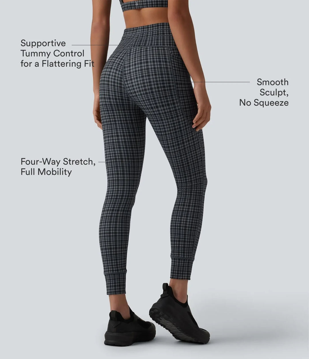 Lyckera UltraSculpt rutig rutig mönster högmidjad dragsko yogaleggings med fickor