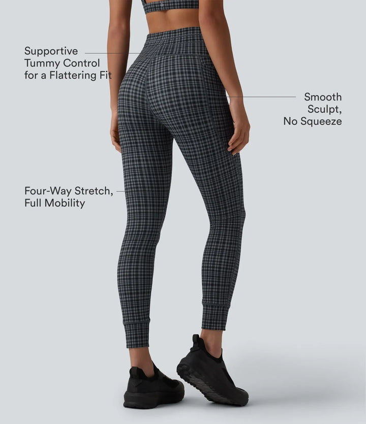 Lyckera UltraSculpt rutig rutig mönster högmidjad dragsko yogaleggings med fickor