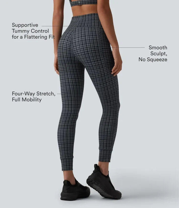 Lyckera UltraSculpt rutig rutig mönster högmidjad dragsko yogaleggings med fickor