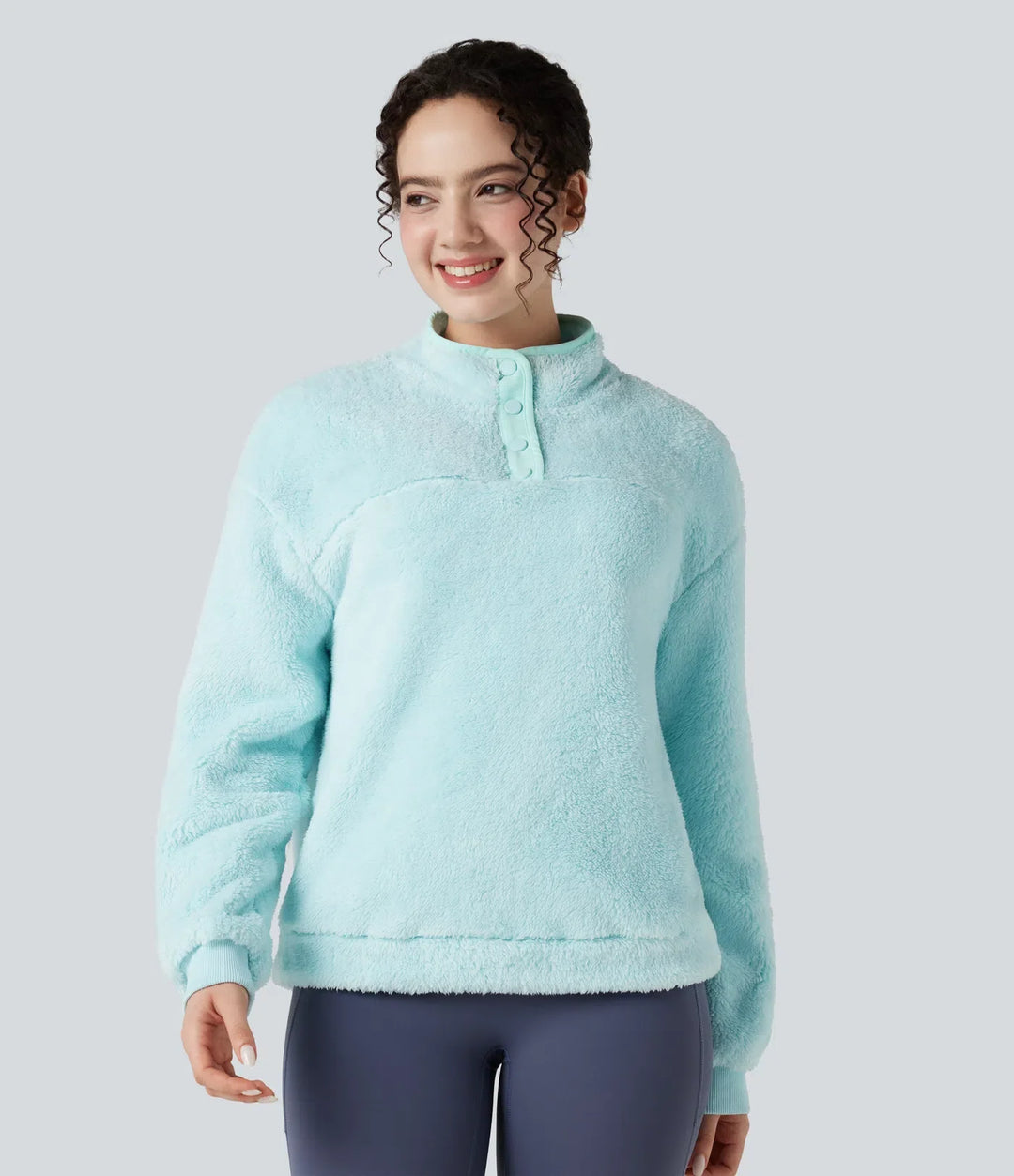 Ståkrage knapp vardaglig fleece sweatshirt