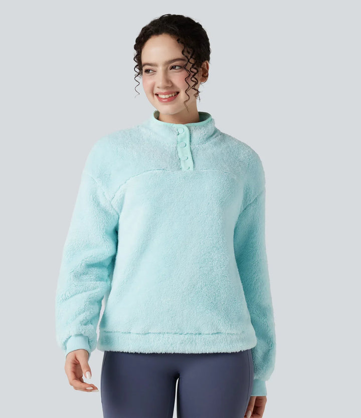 Ståkrage knapp vardaglig fleece sweatshirt