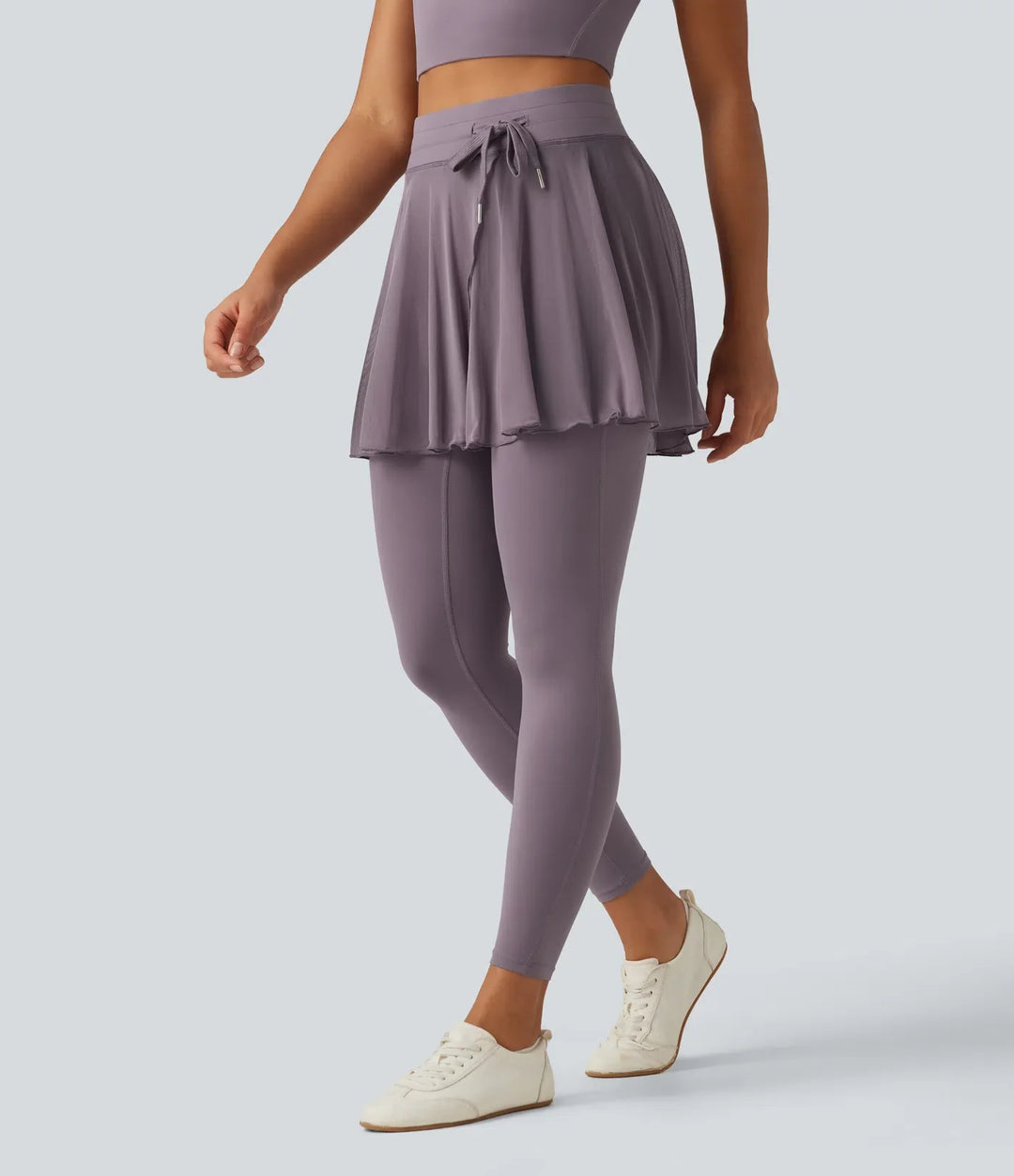 SoftlyZero högmidjad dragsko mesh dansleggings med kjol med fickor