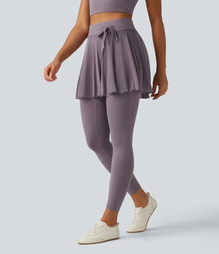 SoftlyZero högmidjad dragsko mesh dansleggings med kjol med fickor
