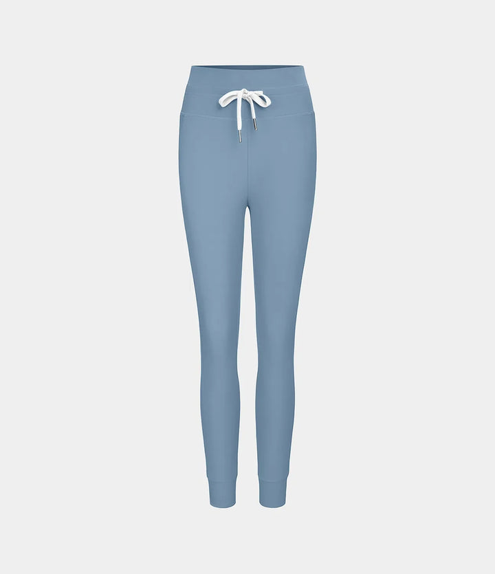 SoftlyZero Plush med hög midja dragsko ficka enfärgad fullängd joggingbyxor