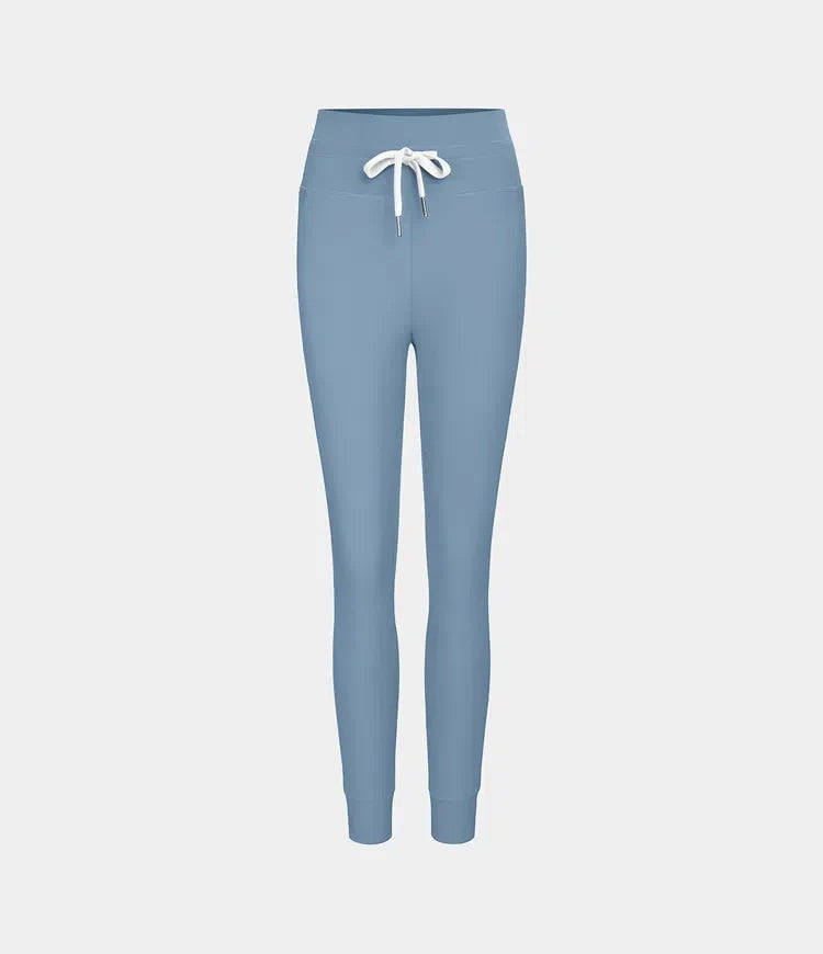 SoftlyZero Plush med hög midja dragsko ficka enfärgad fullängd joggingbyxor