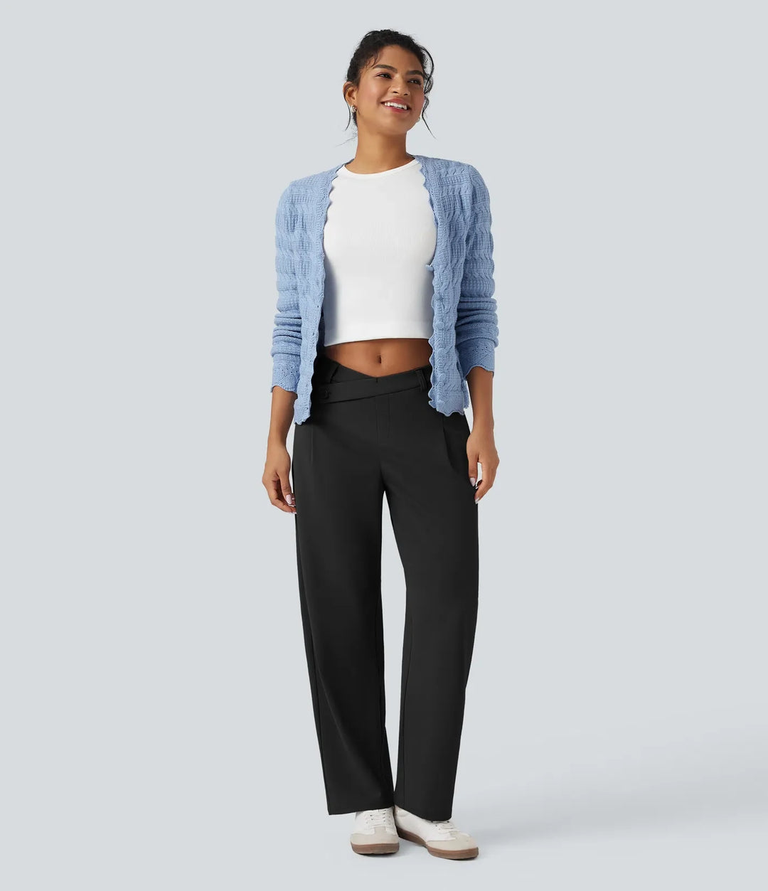 Halara Flex DayStretch asymmetrisk med medelhög midja ballongformade ben kontorsbyxor med fickor