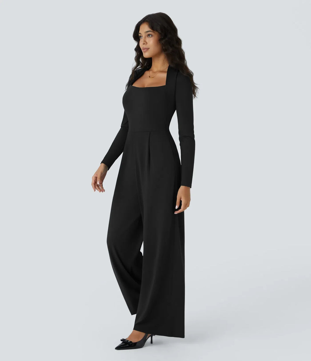 Långärmad ficka vida ben jumpsuit – Easy Peezy