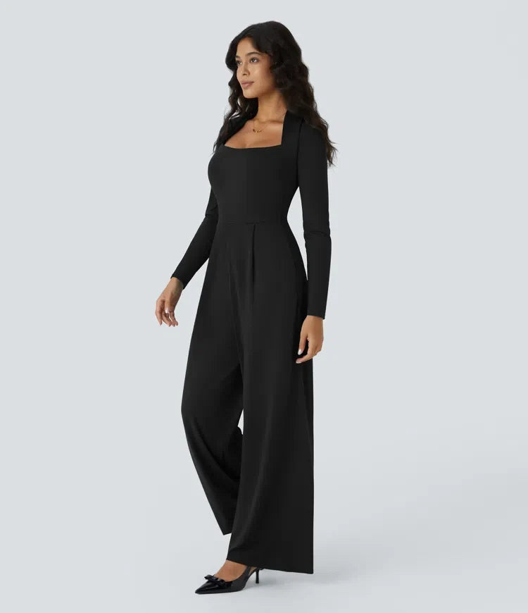 Långärmad ficka vida ben jumpsuit – Easy Peezy