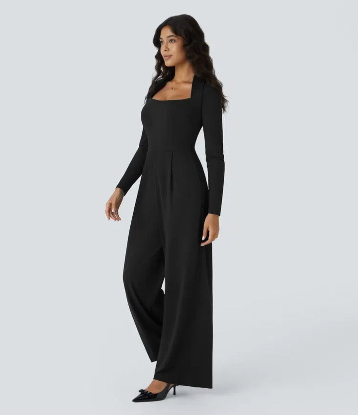 Långärmad ficka vida ben jumpsuit – Easy Peezy