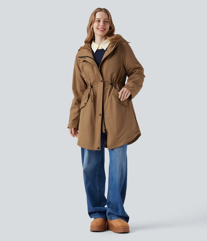 Med huva dragsko fleece vardaglig parka sherpajacka med fickor