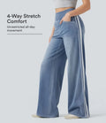 Lyckera Flex högmidjad randig vida ben fallande tvättad vardagsjeans med fickor